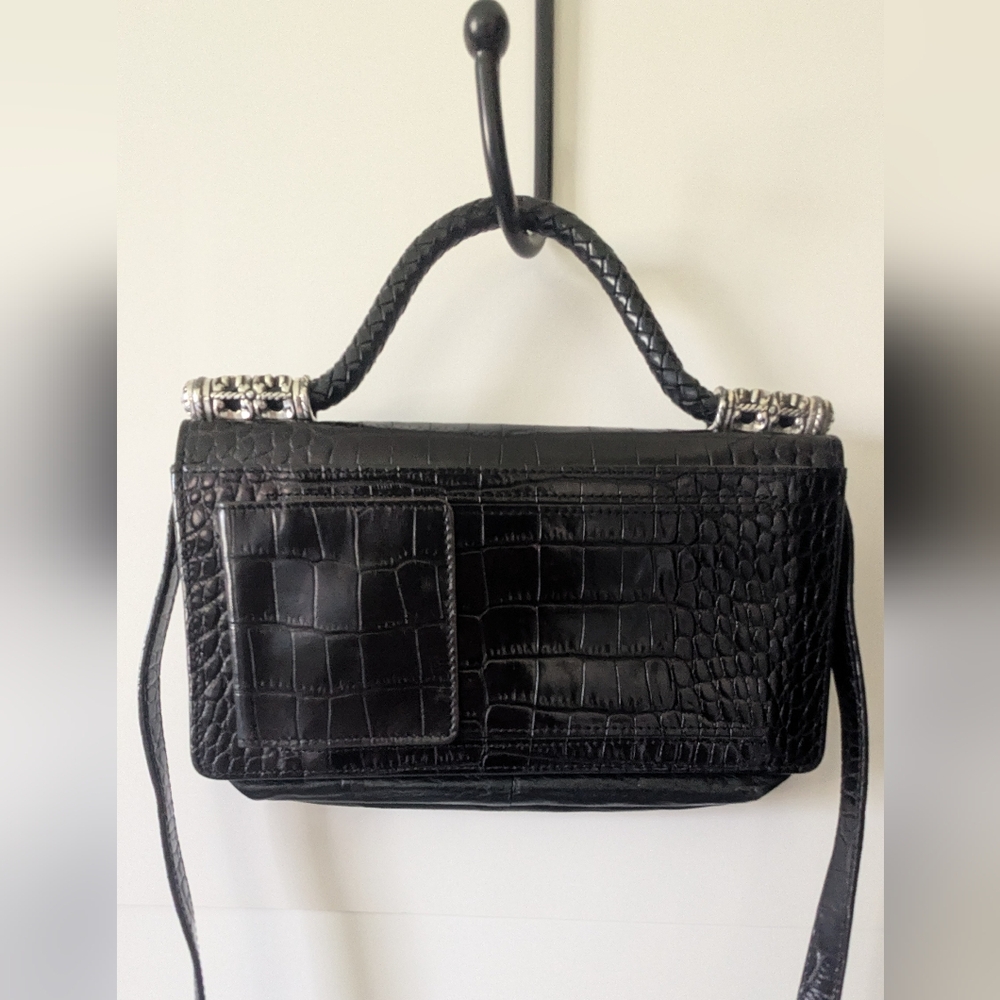 Brighton Crossbody Wallet w/ Removable Shoulder Strap Black Crocodile Texture - Picture 6 of 16